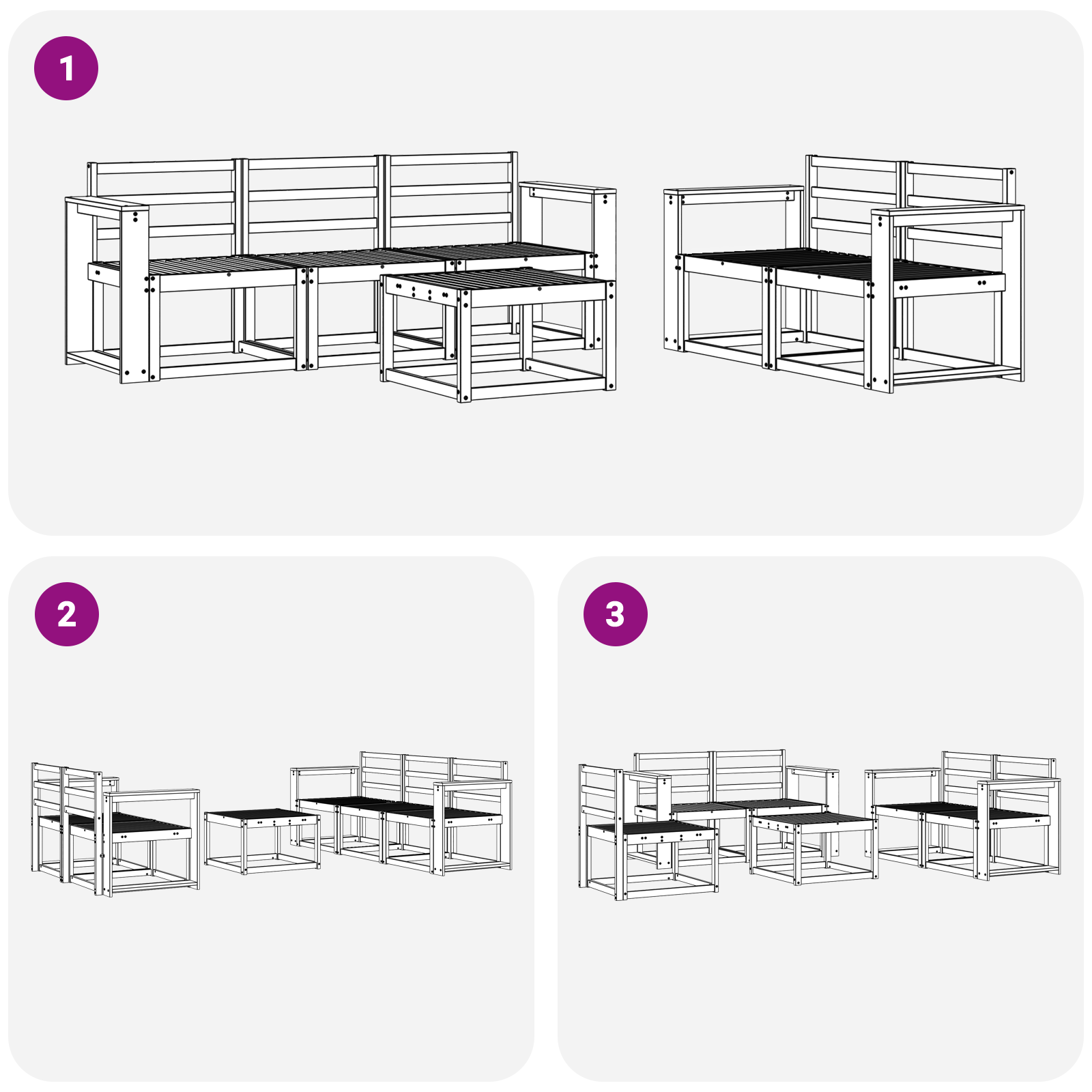 Buiten bankenset 6 pcs Wit 59 x 59 x 37 cm Massief Acaciahout image 5