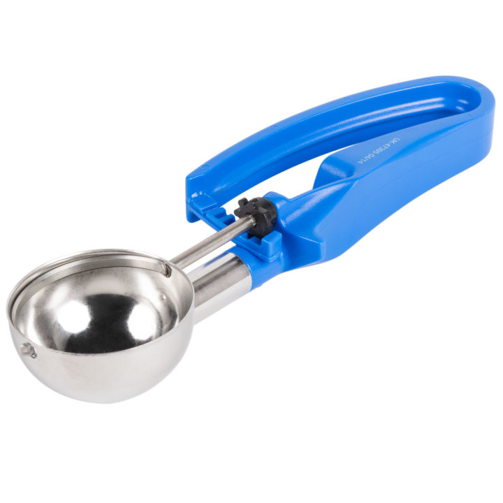 2-ounce disher with royal blue squeeze handle