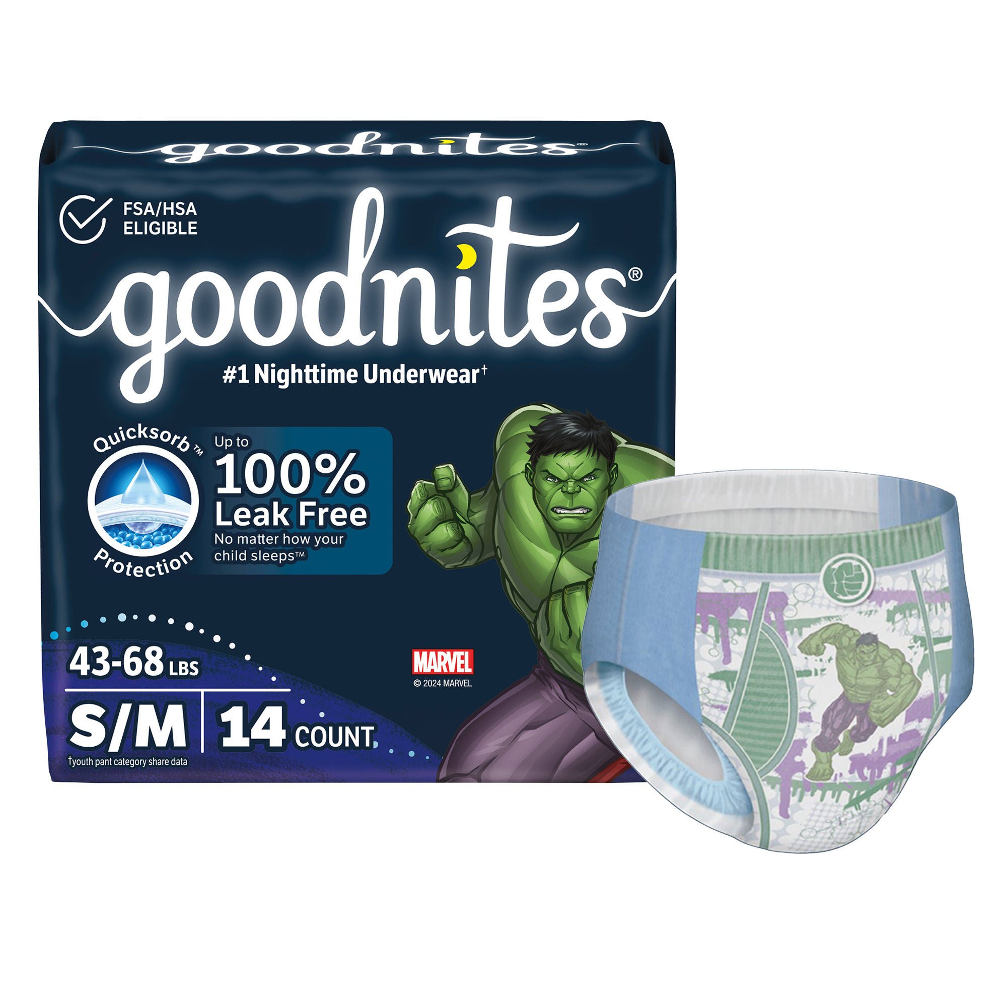 Goodnites® Heavy Absorbency Nighttime Underwear, S/M for Boys 43 – 68 lbs.