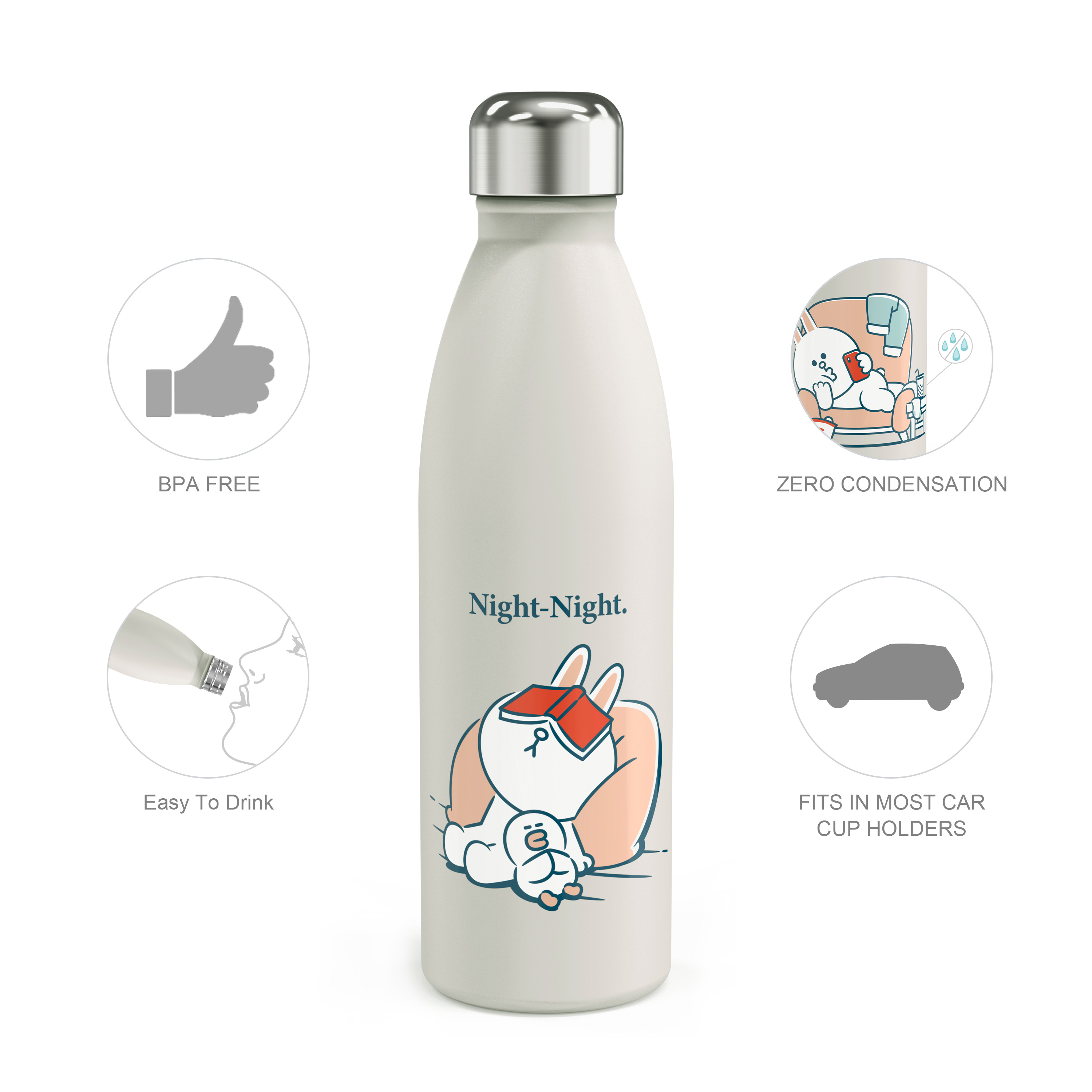 Line Friends 17.5 ounce Vacuum Insulated Stainless Steel Water Bottle, Sleepy Bunny slideshow image 6 Line Friends 17.5 ounce Vacuum Insulated Stainless Steel Water Bottle, Sleepy Bunny slideshow image 6