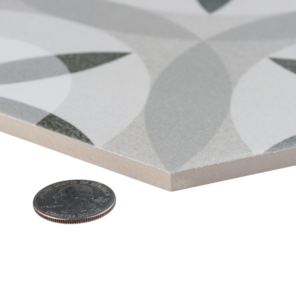 Hexatile Nature Matte Black and White 7 in. x 8 in. Porcelain Floor and Wall Tile