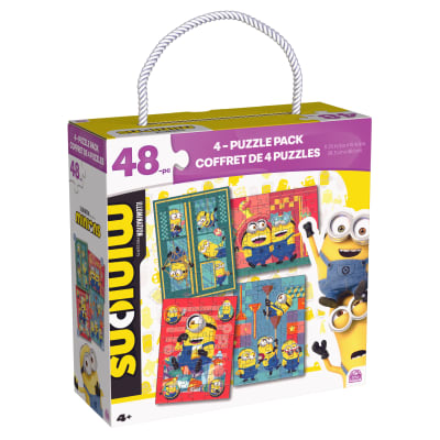 Minions, 4-Pack 48-Piece Jigsaw Puzzles in Storage Box with Rope Handle, Minions Toys for Kids Ages 4 and up