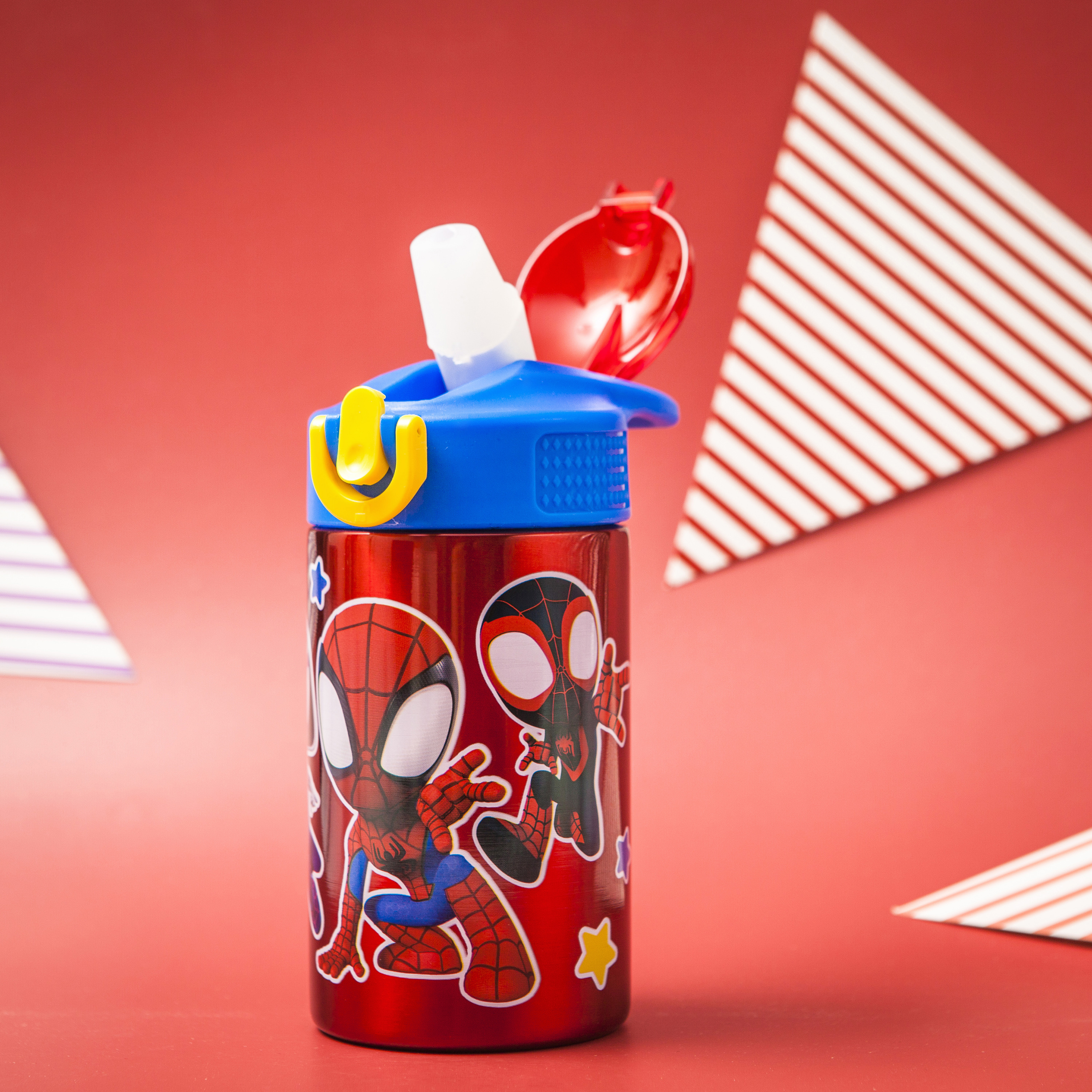 Spider-Man and His Amazing Friends 15.5 ounce Stainless Steel Water Bottle with Carrying Loop and Screw-on Lid, Spider-Friends slideshow image 3