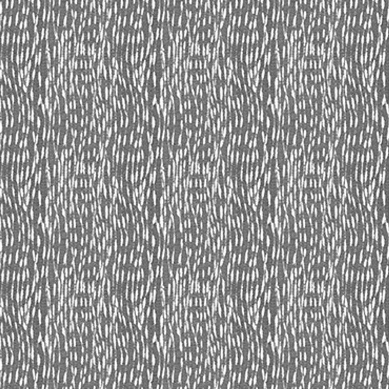 Grey textured wallpaper covered in vertical, repeating oval motifs of short white dashes; forming a consistent, rhythmic pattern on a flat interior surface under neutral lighting.