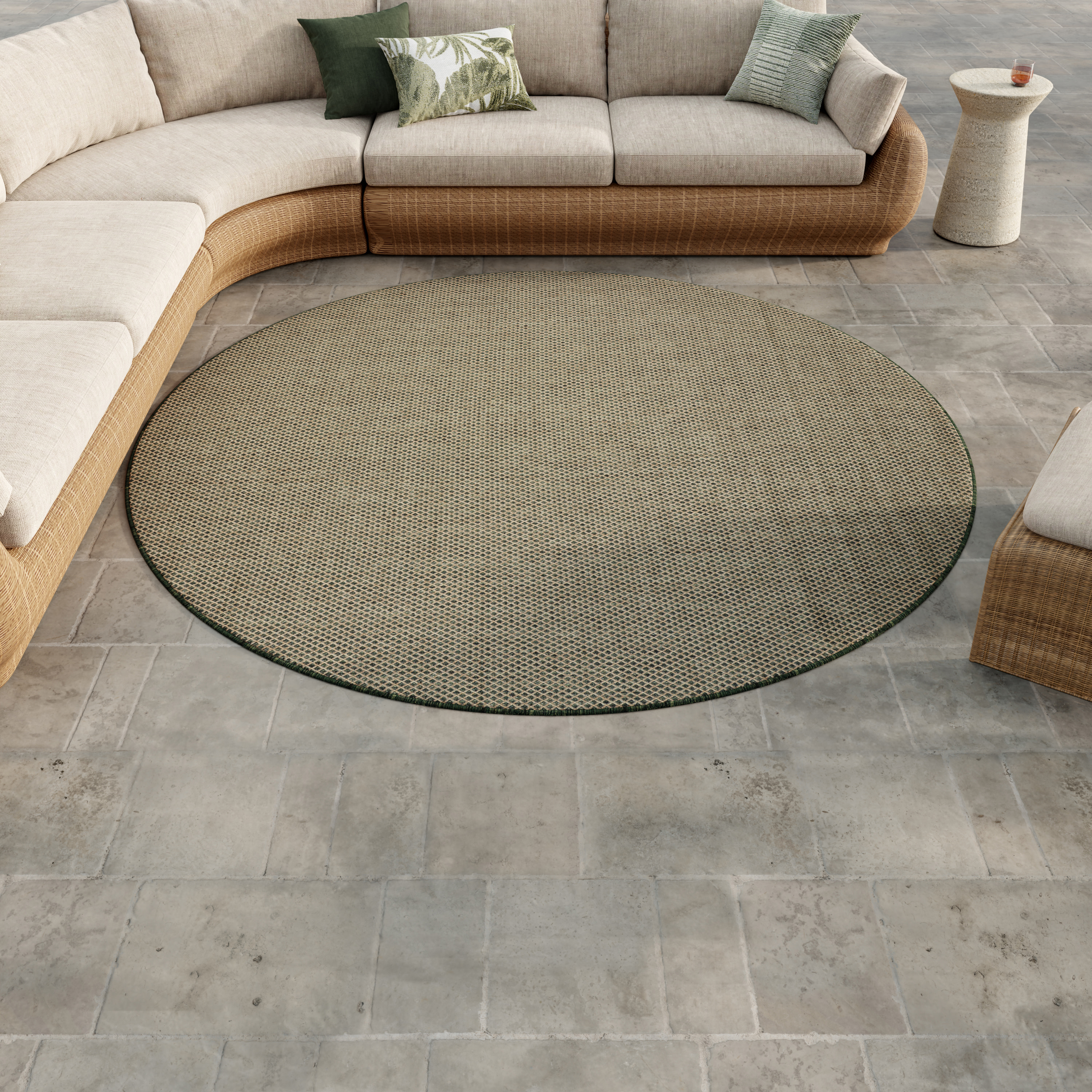 Nourison Courtyard 5' x Round Green Modern Rug