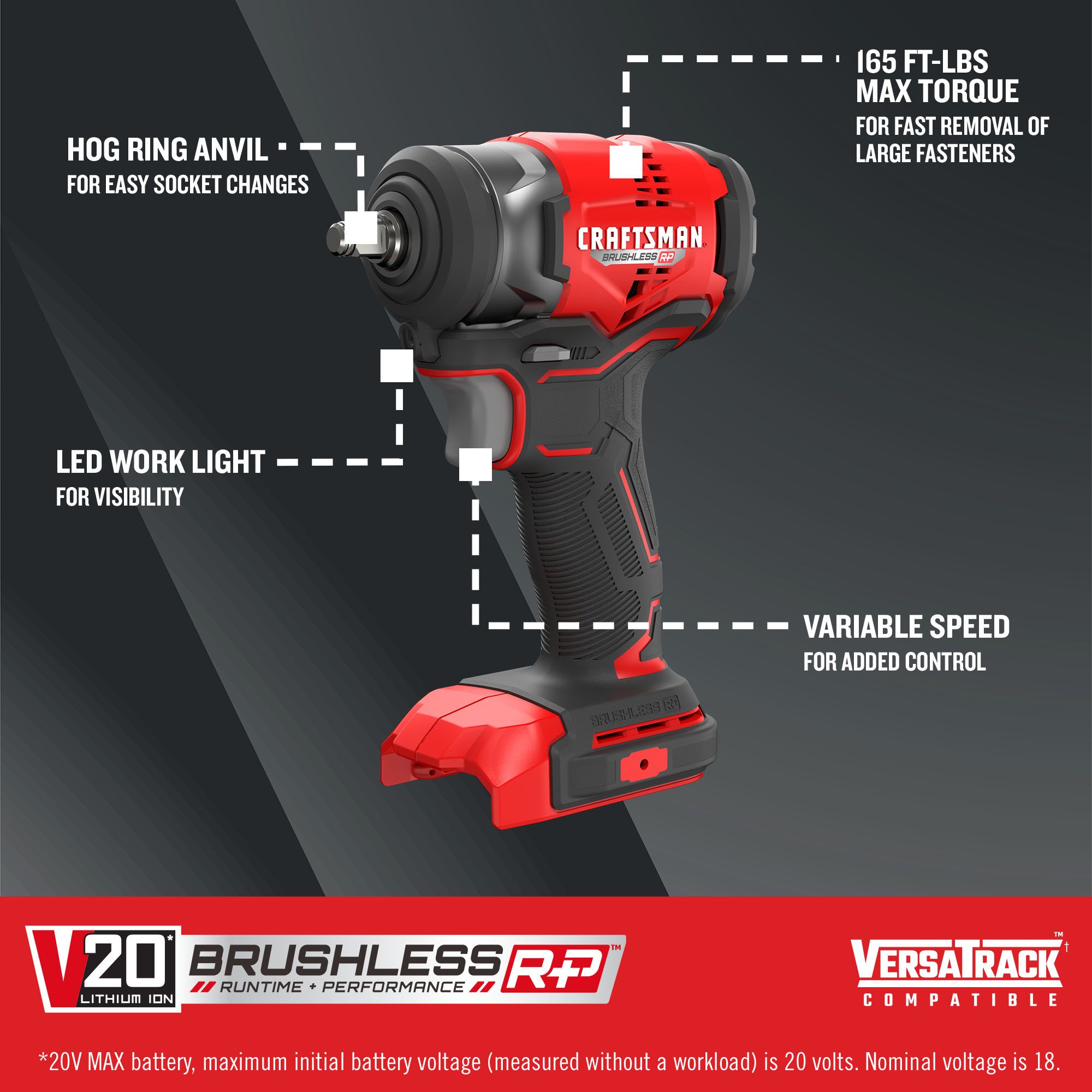 V20 BRUSHLESS RP 3/8 inch Impact Wrench (Tool Only) on dark background
