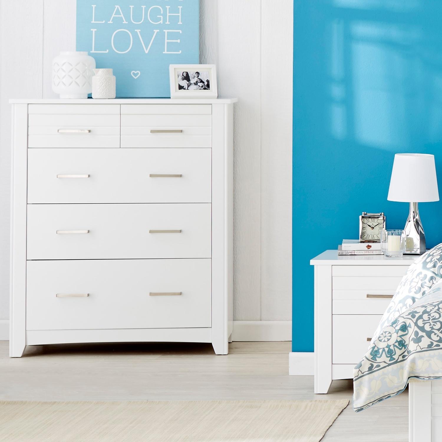 Lifestyle image of the  Jenna Tallboy (5 Drawer), White from Forty Winks