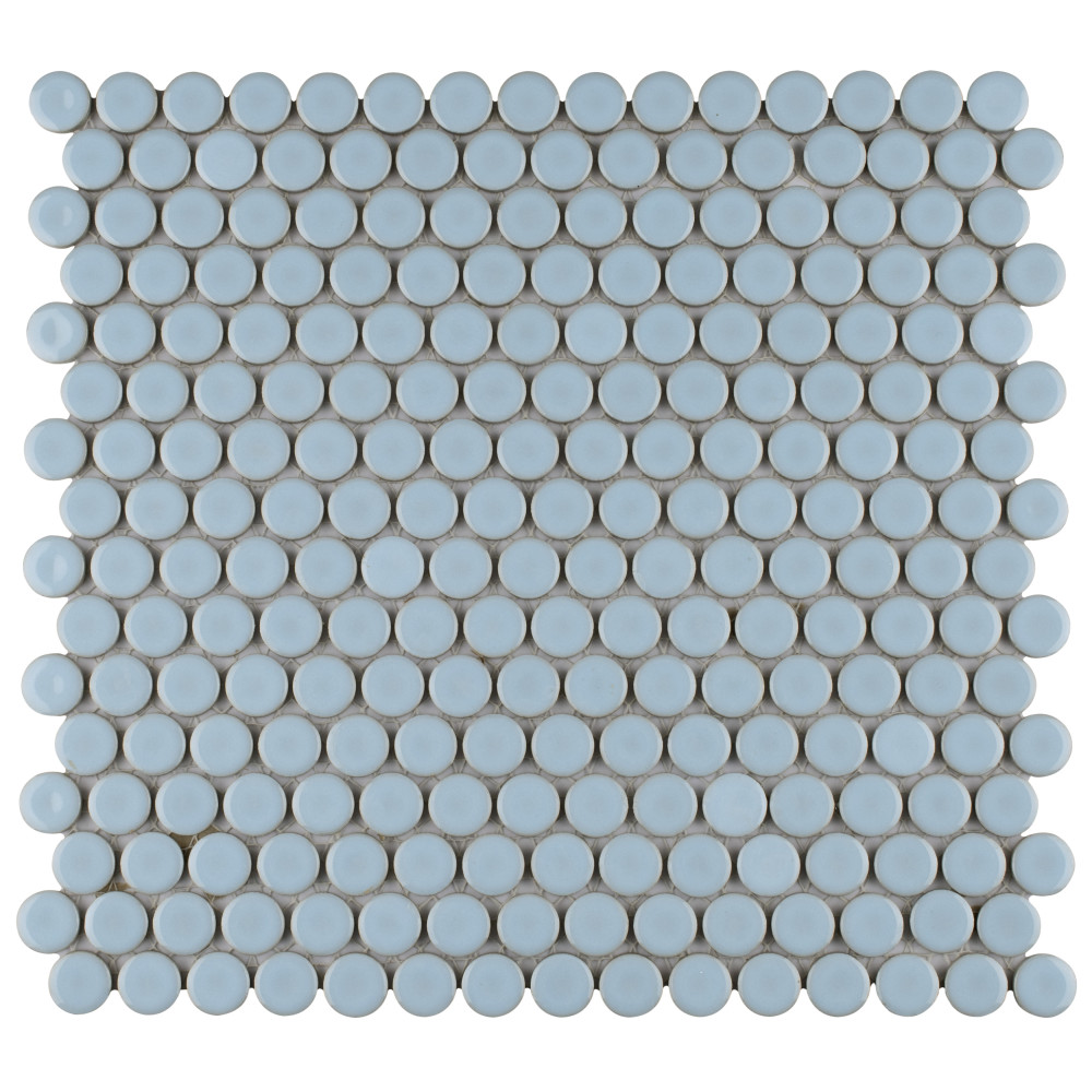 Hudson Penny Round Cashmere Blue 11-7/8 in. x 12-5/8 in. Porcelain Mosaic Tile