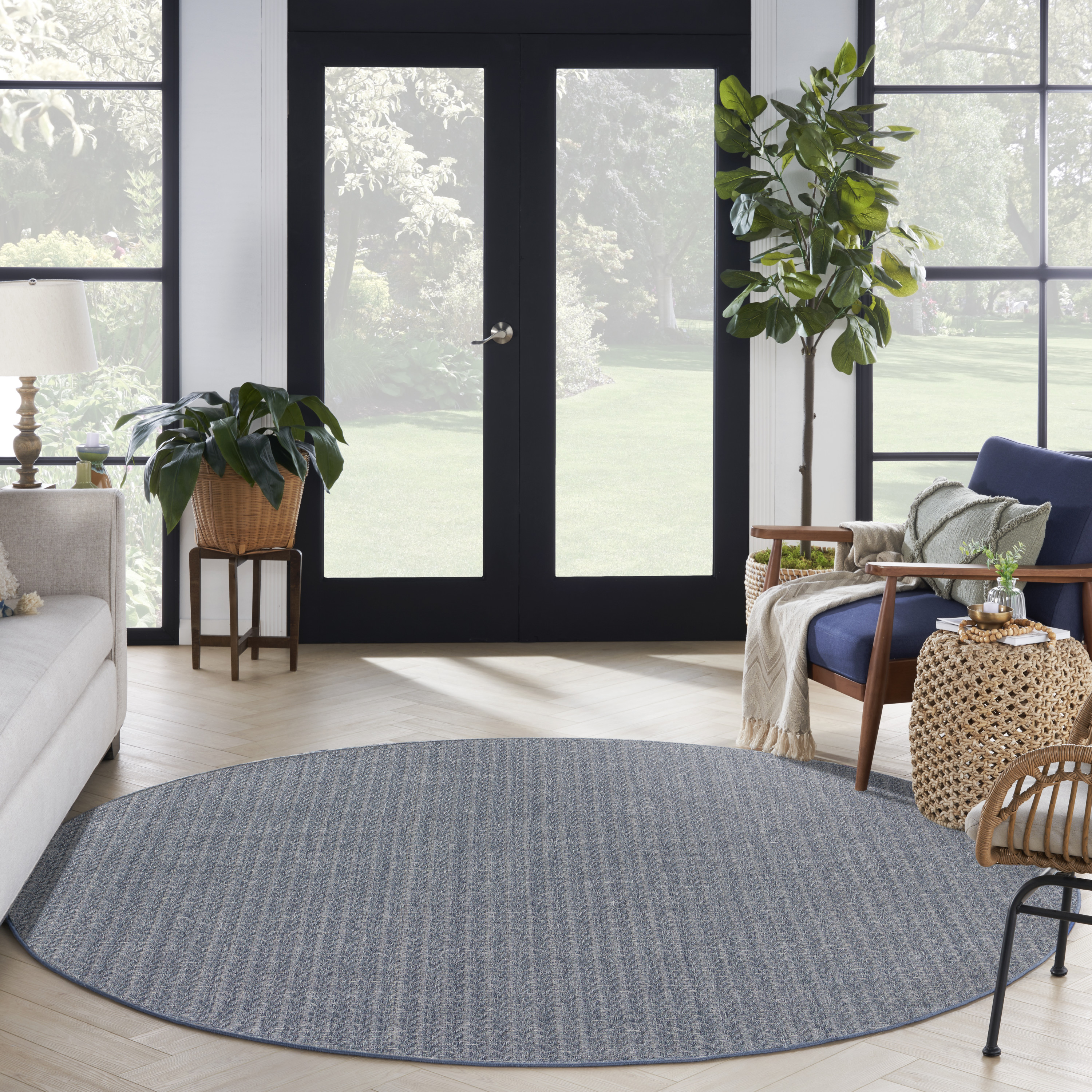 Nourison Tulum 8' x Round Denim Outdoor Rug