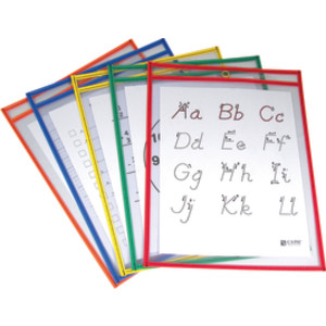 Reusable Dry Erase Pockets, Primary Colors, 9" x 12", Pack of 5