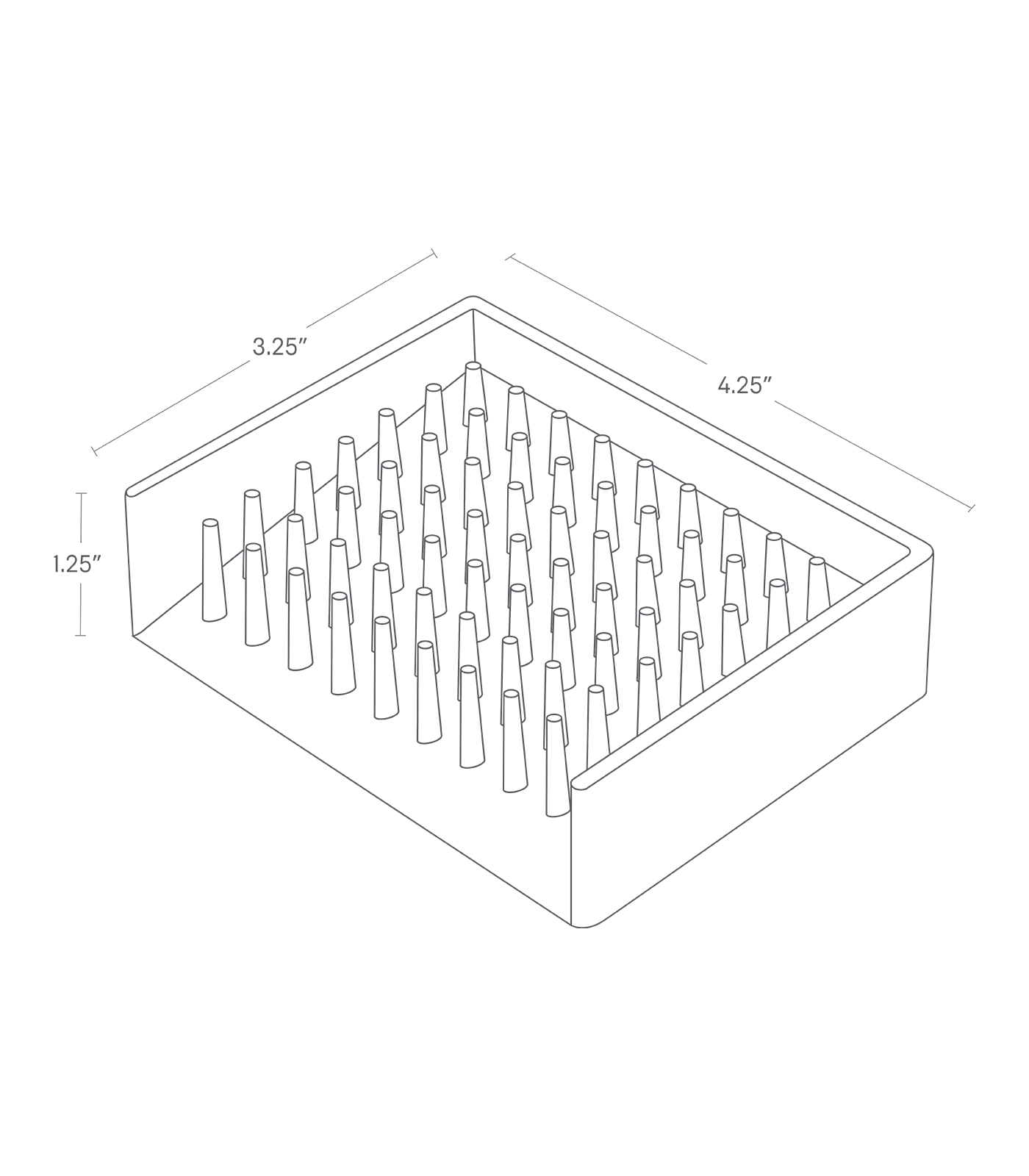 Dimension image for Self-Draining Soap Dishon a white background showinglength of 4.25 inches, width of 3.25 inches, height of 1.25 inches.