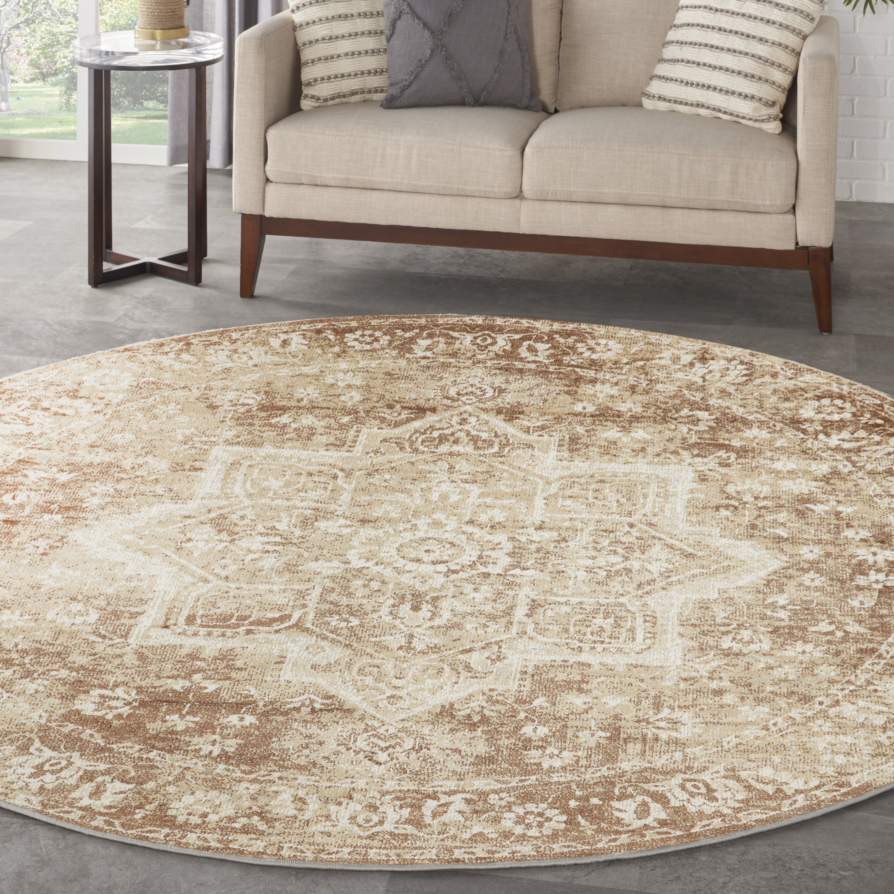 Nourison Astra Machine Washable 5'3" x Round Rust Vintage Indoor Rug