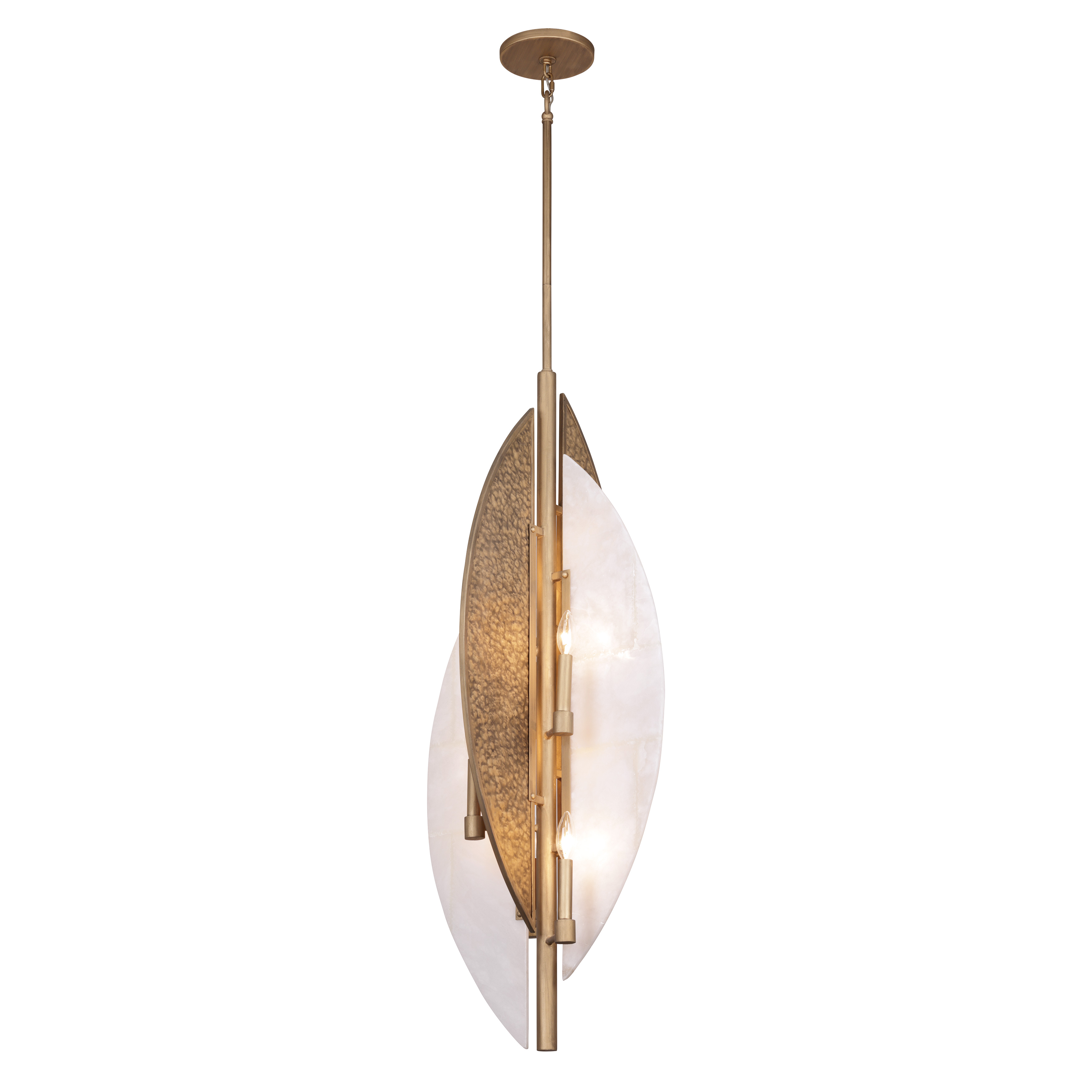 Robin Baron's Saint Martin collection brings sophisticated drama to grand entryways. The 48-inch height and alabaster stone with hammered metal panels create a stunning focal point for two-story foyers and large spaces. - alternate view