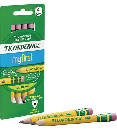 Ticonderoga® My First® My First Short, No. 2 HB Soft With Eraser, Yellow, Pack of 4