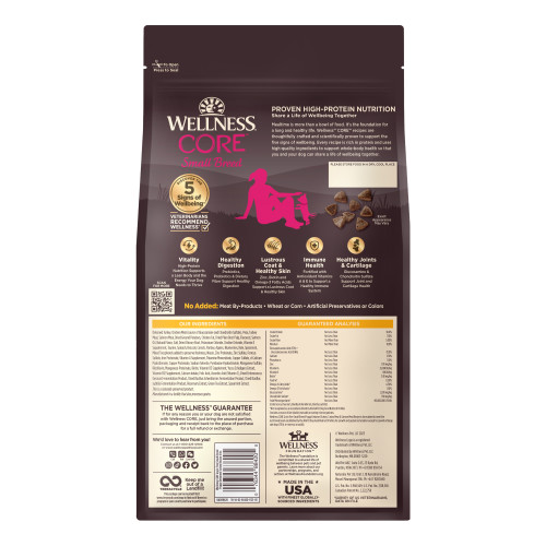 Wellness CORE  Small Breed Puppy Turkey & Salmon Recipe back packaging