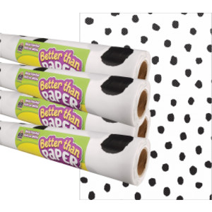 Rollo de tablón de anuncios Better Than Paper con puntos pintados de negro sobre blanco, 4' x 12', paquete de 4