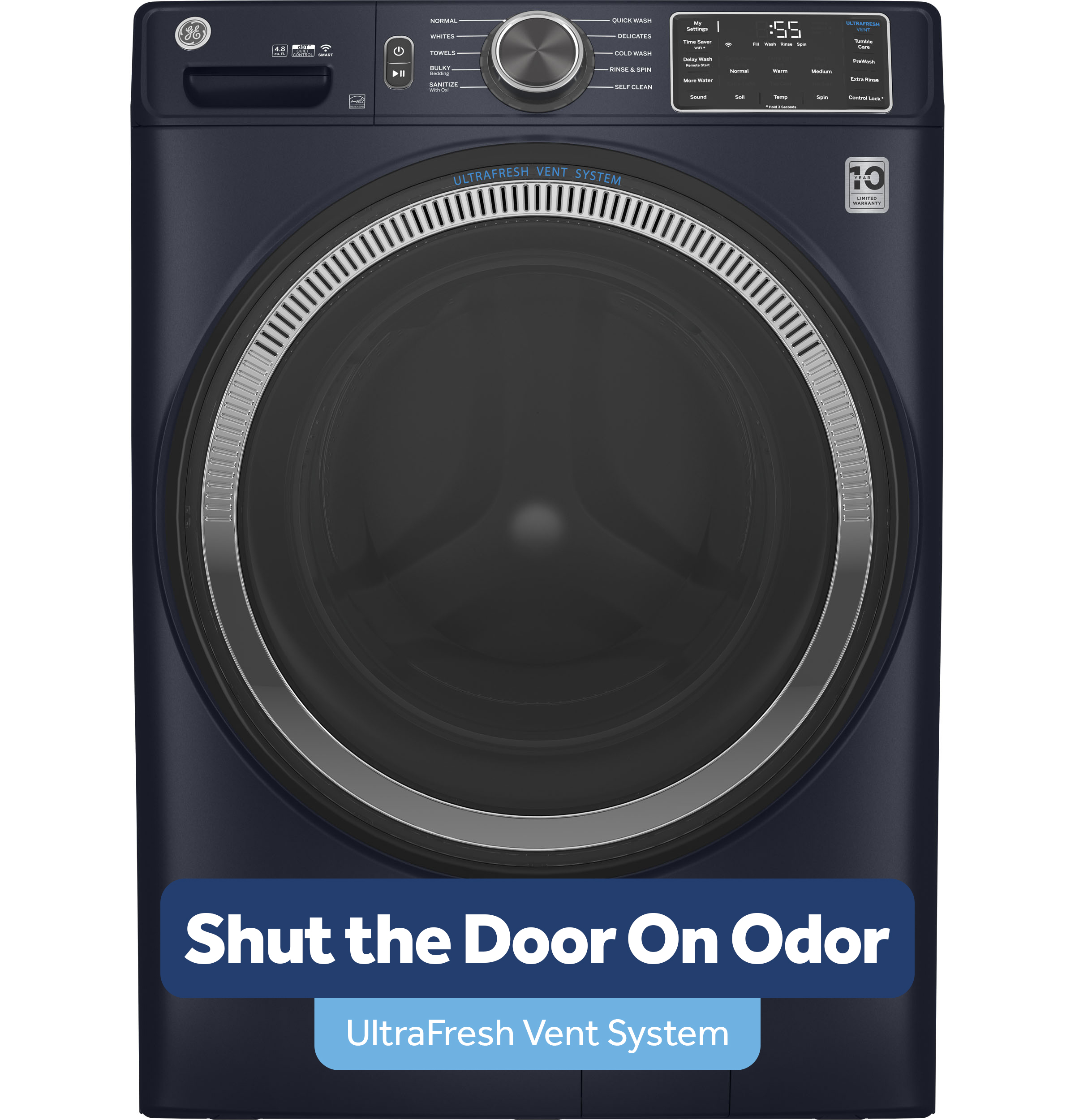 GE® ENERGY STAR® 4.8 cu. ft. Capacity Smart Front Load  Washer with UltraFresh Vent System with OdorBlock™ and Sanitize w/Oxi