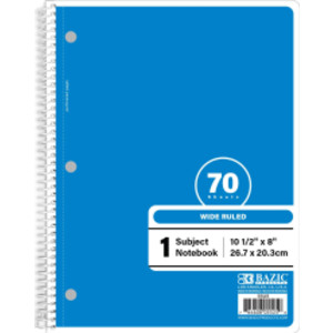1-Subject Spiral Notebook, Wide Ruled, 70 Count, Blue