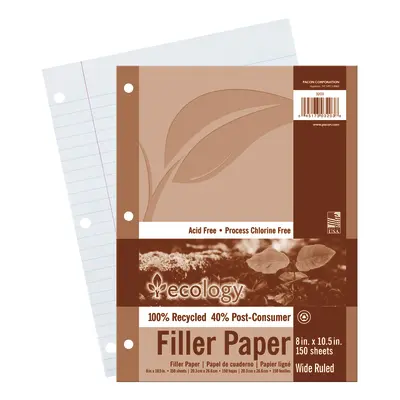 Ecology  Recycled Filler Paper, White, 3-Hole Punched, 3/8 in ruled with margin 8