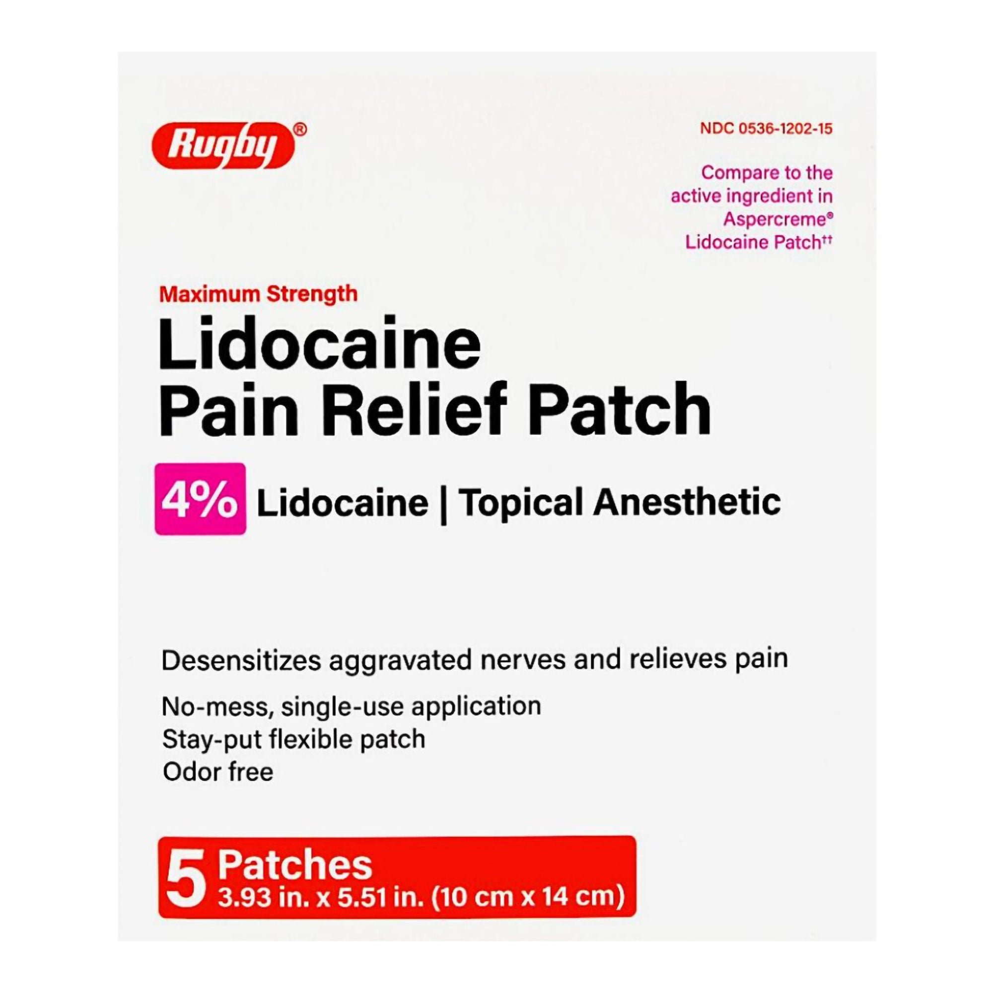 Rugby® Maximum Strength 4% Lidocaine Topical Anesthetic Patch, 10 x 14 cm