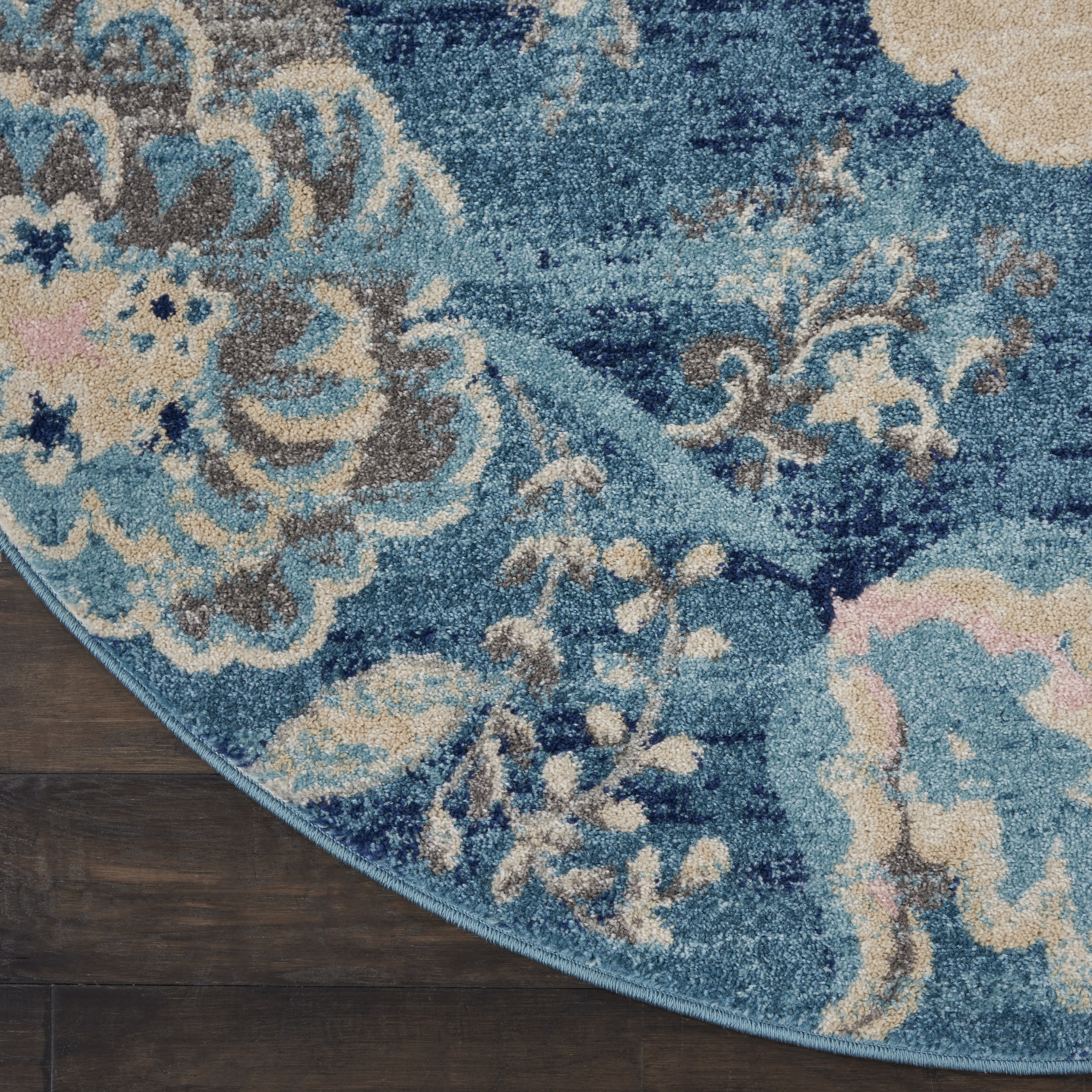 Nourison Tranquil 5'3" x Round Turquoise Vintage Indoor Rug