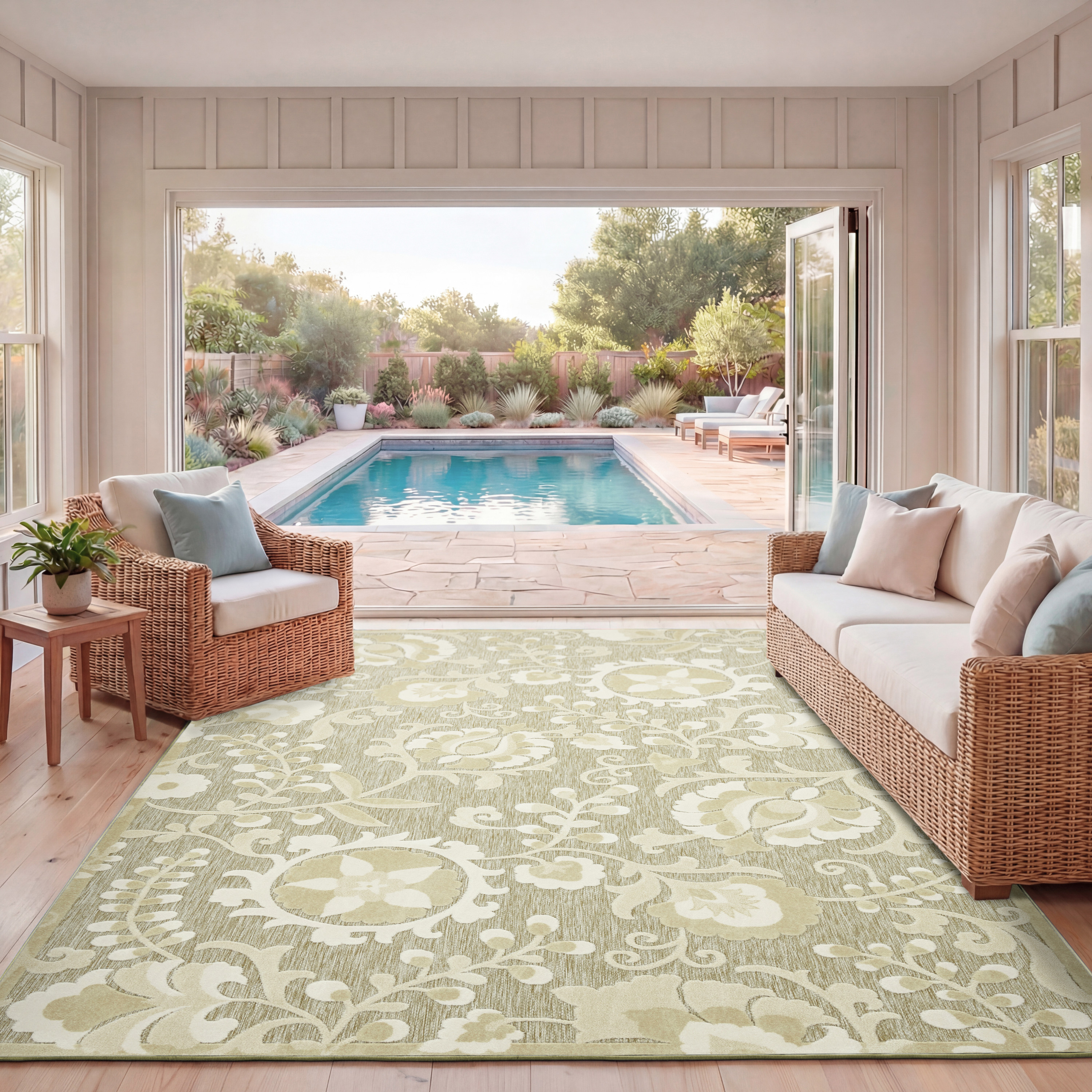 Nourison Aloha 7'10" x 10'6" Ivory Sage Farmhouse Rug