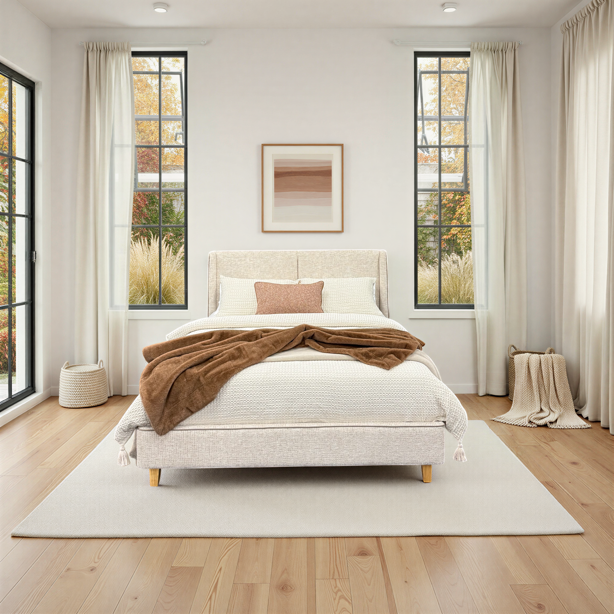 Lifestyle image of the  Sandy Bed Frame, Biscuit from Forty Winks