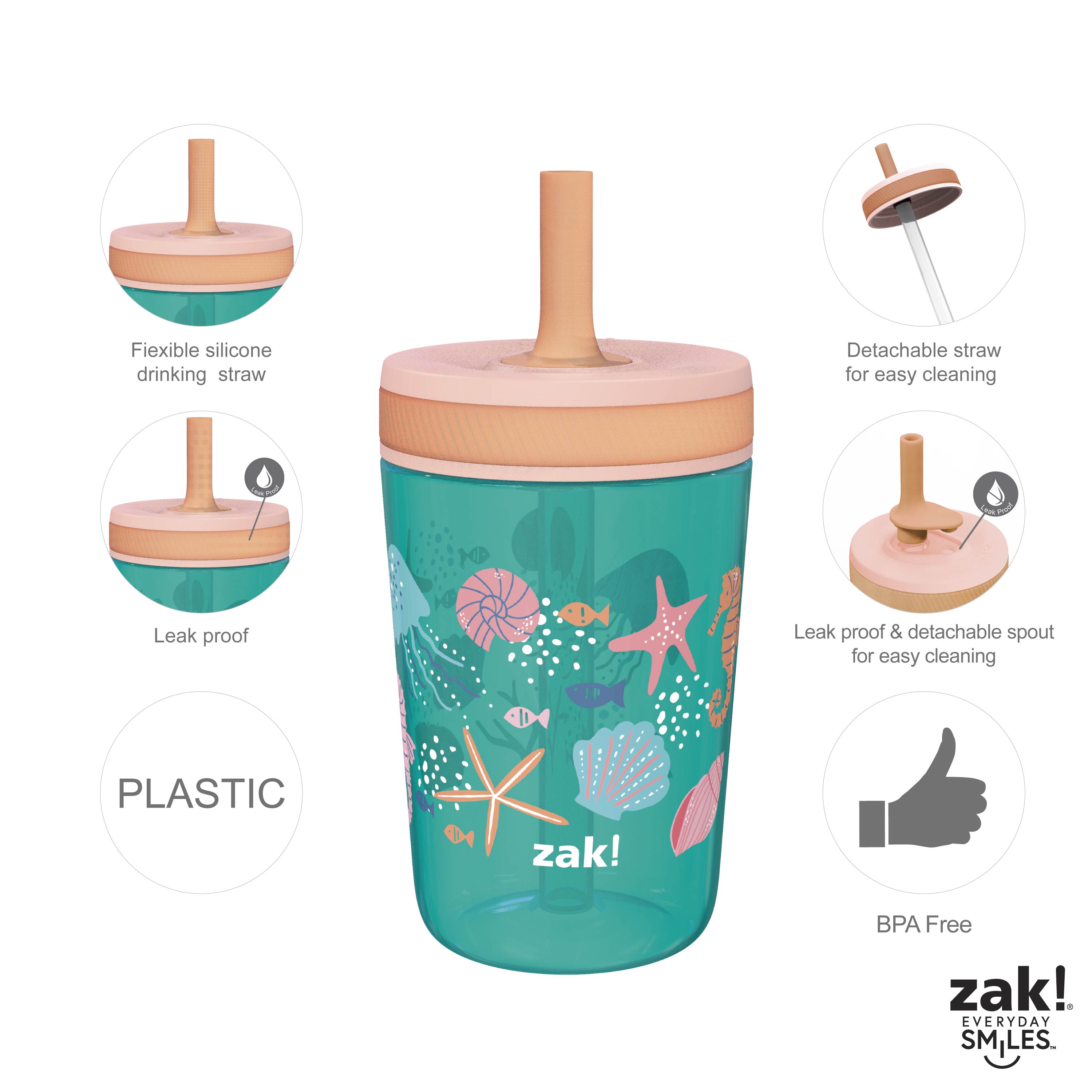 Zak Hydration 15  ounce Plastic Tumbler, Seashells, 3-piece set slideshow image 5