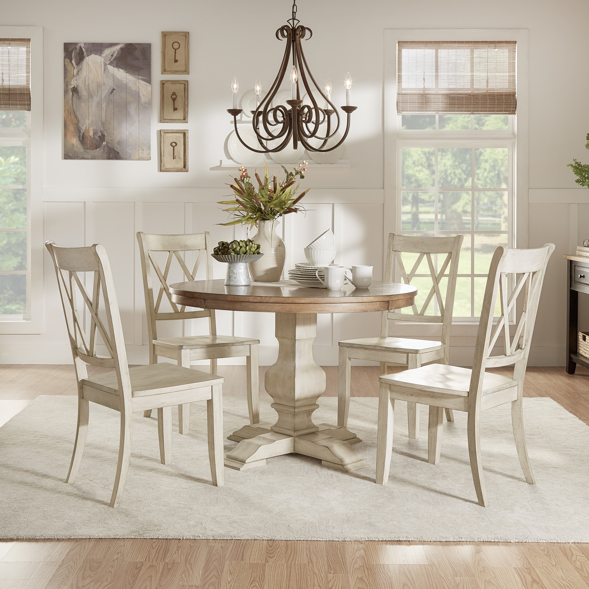 Round Solid Wood Top Dining Set with X-Back Chairs