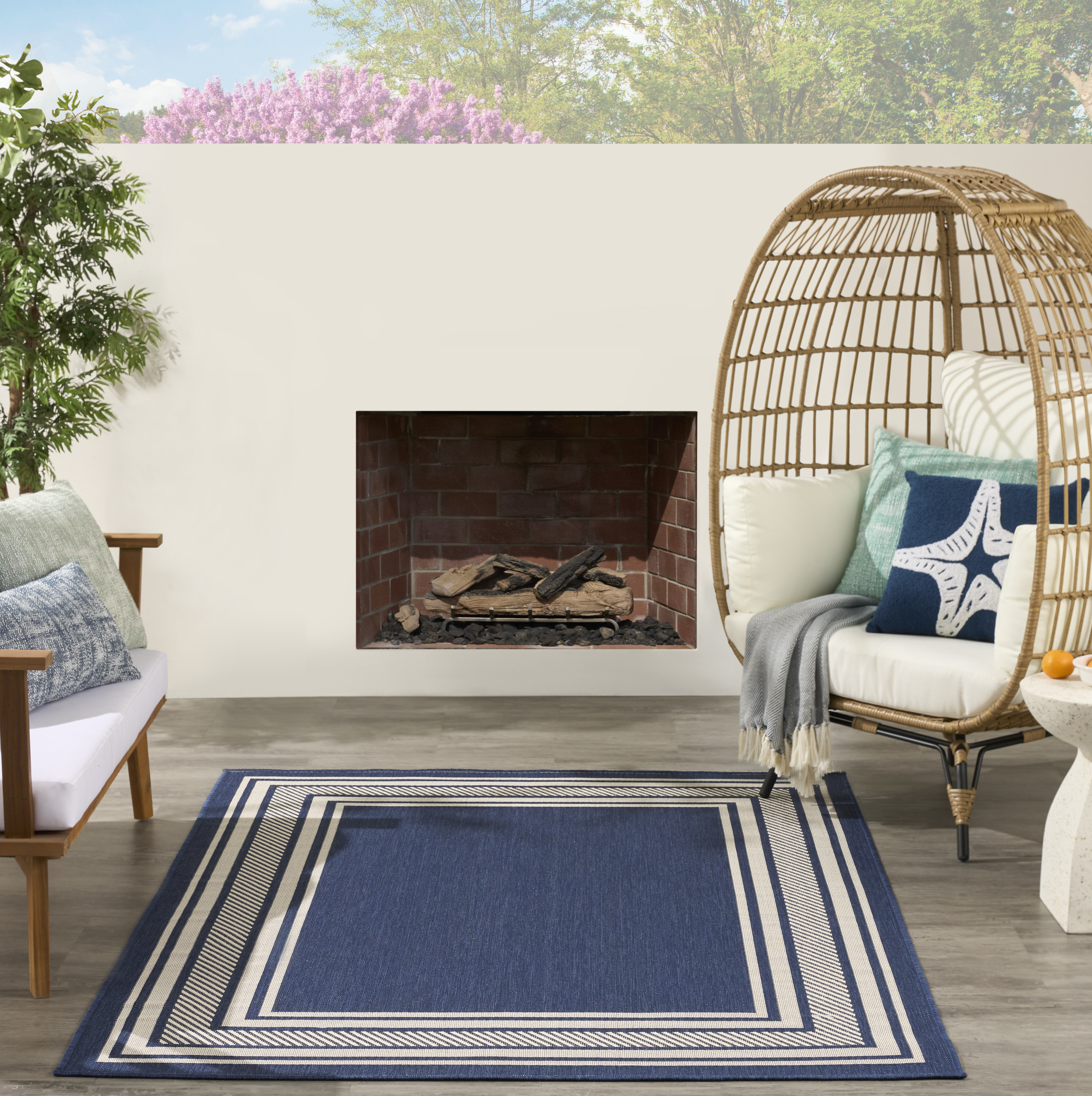 Nourison Horizon Indoor/Outdoor 5' x 7' Navy Modern Rug