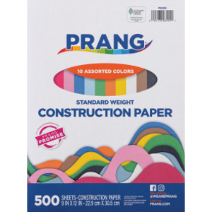 Construction Paper, Standard Weight, 10 Assorted Colors, 9" x 12", 500 Sheets