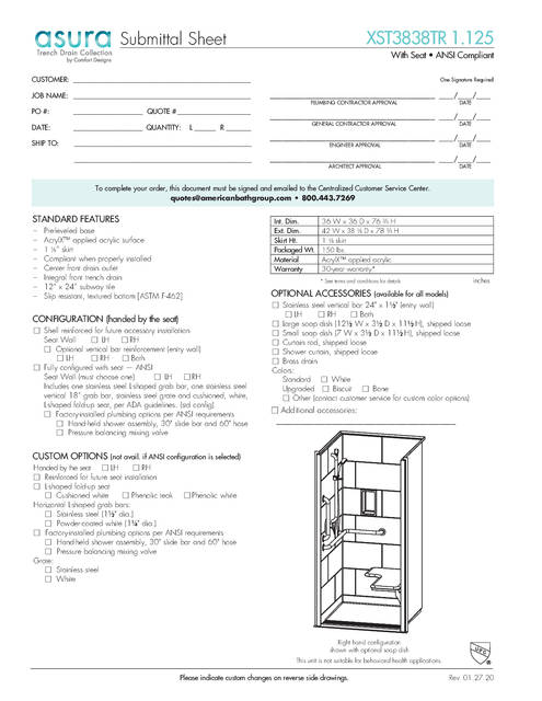 Spec Sheet — Cd Shower Spec Sheet Asura Xst 3838 Tr 1 125 ANSI