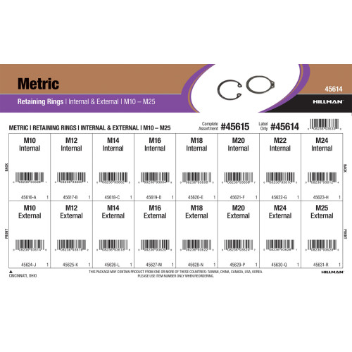 Metric Internal & External Retaining Rings Assortment (M10 thru M25 Diameter)