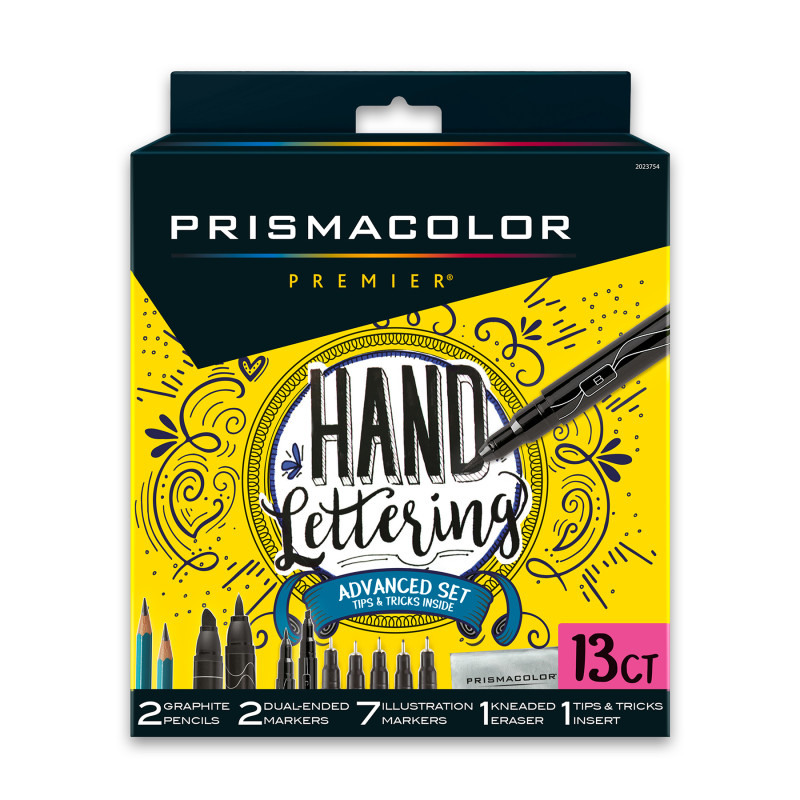 Premier® Advanced Hand Lettering Set with Illustration Markers, Art Pens, Pencils, Eraser and Tips Pamphlet, 13 Count