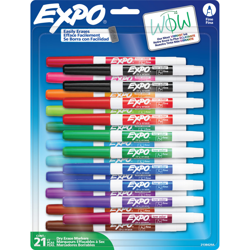 Dry Erase Markers, Whiteboard Markers with Low Odor Ink, Fine Tip, Assorted Vibrant Colors, 21 Count