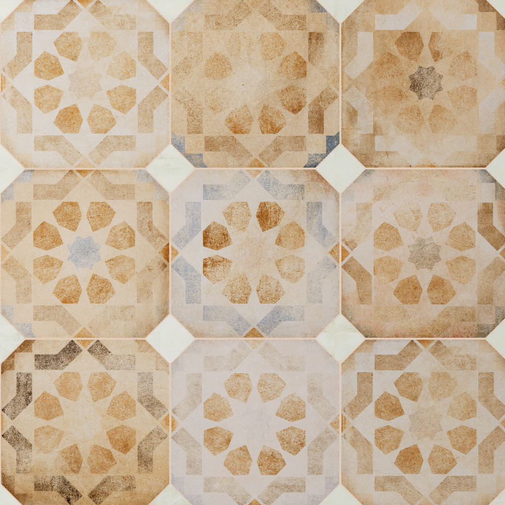 Laverton Octagon Deco Multicolor with Taco Nieve 7-7/8 in. x 7-7/8 in. Porcelain Floor and Wall Tile