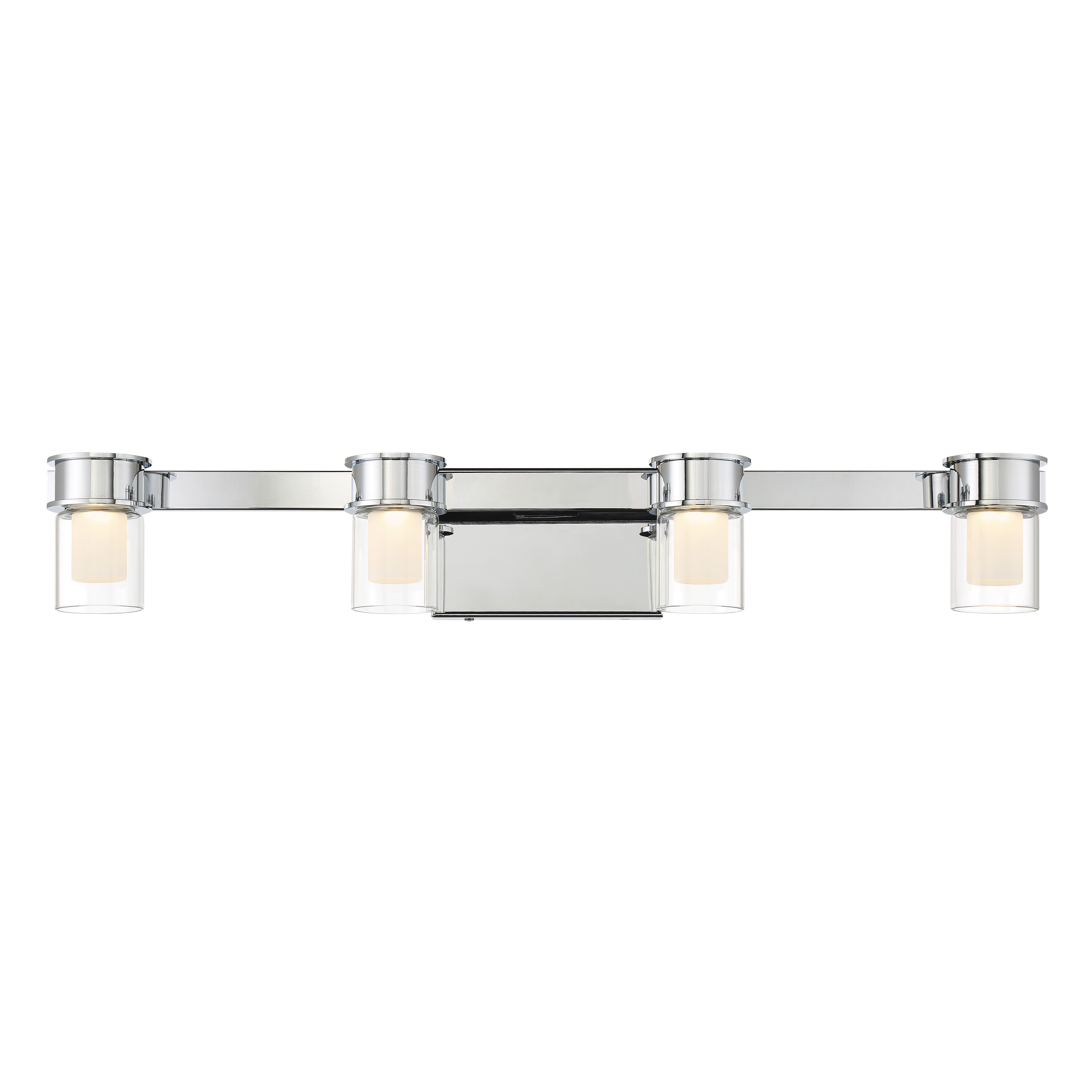 The Herald Square 4-Light LED Bath delivers professional-grade illumination with 2594 lumens and 92 CRI, perfect for grooming tasks. Its 30-inch width and contemporary chrome finish complement modern bathrooms beautifully. - alternate view
