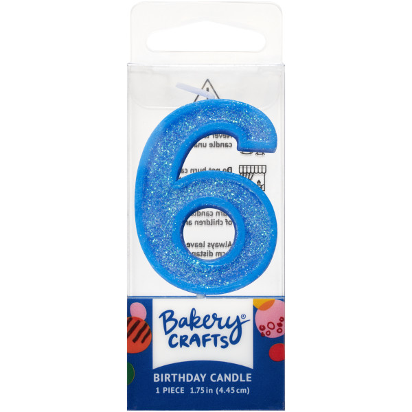 6 Mini Blue Glitter Numeral Candles