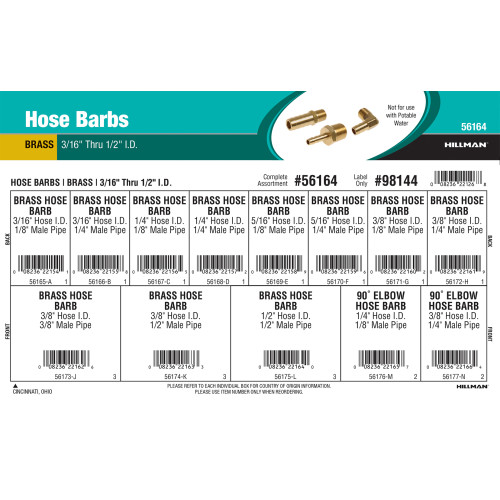 Brass Hose Barbs Assortment (3/16