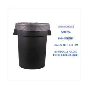 Boardwalk,  HDPE Liner, 33 gal Capacity, 33 in Wide, 40 in High, 16 Microns Thick, Natural