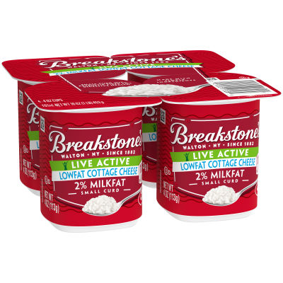 Breakstone's Live Active Lowfat Small Curd Cottage Cheese 2% Milkfat, 4 ct Pack, 4 oz Cups