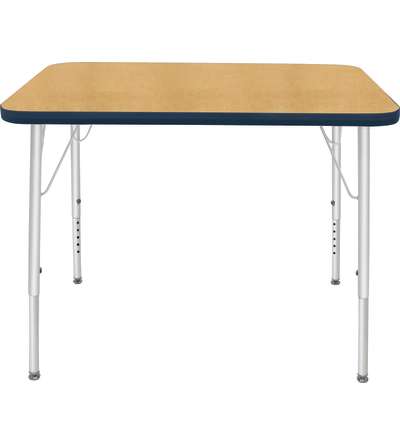 Creative Colors® Activity Table, Rectangle, 24" x 48", Maple Top Color, Navy Edge Color, Standard Leg Height, Platinum Silver Le