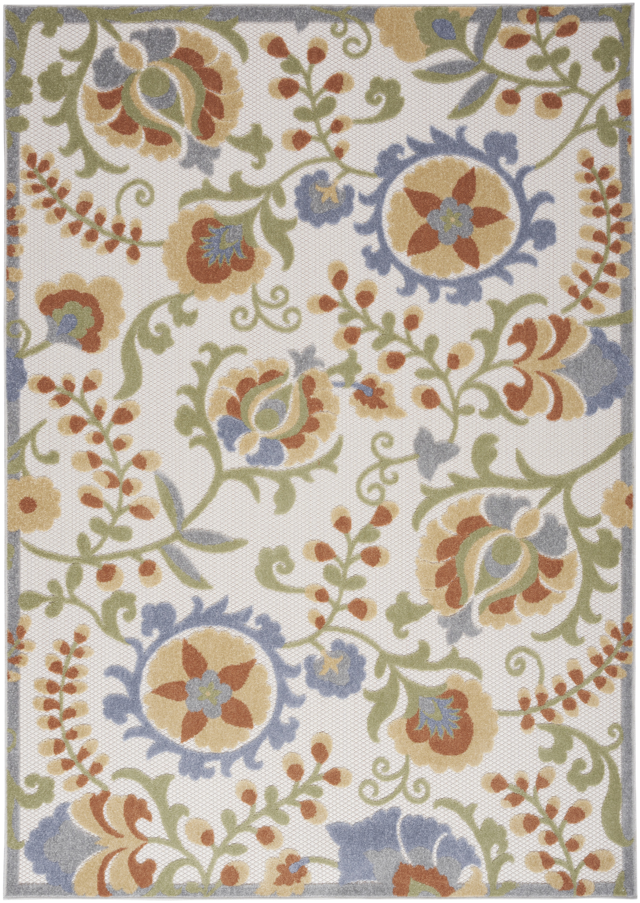 Nourison Aloha 5'3" x 7'5" Ivory Blue Outdoor Rug