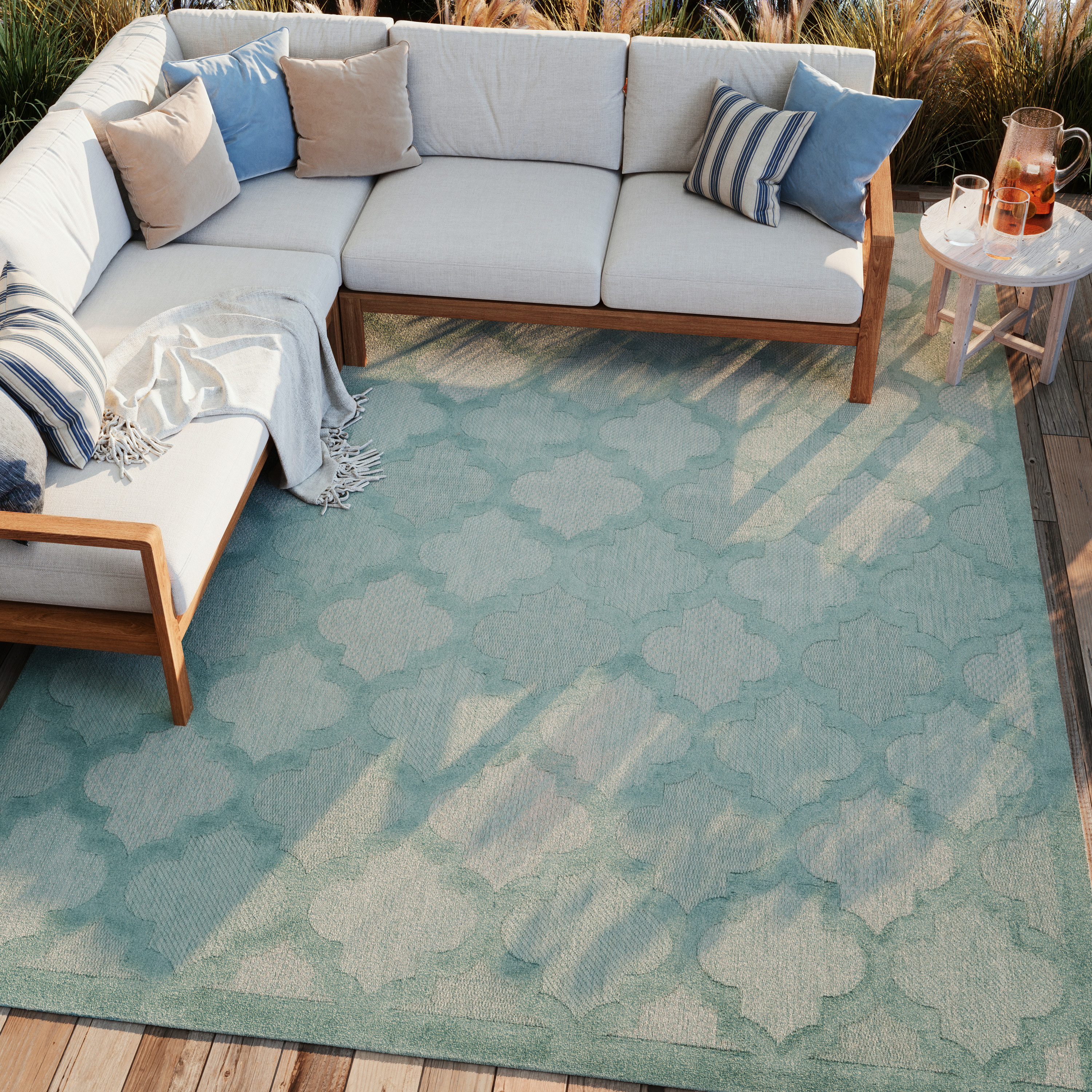 Nourison Easy Care 7' x 10' Aqua Teal Modern Rug