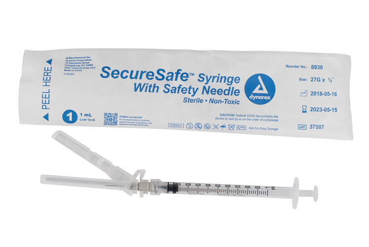 SecureSafe™ Syringe with Safety Needle - 1cc - 27G, 1/2