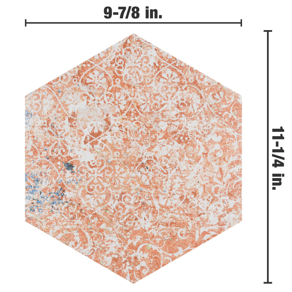 Emotion Hex Red 9-7/8 in. x 11-1/4 in. Porcelain Floor and Wall Tile