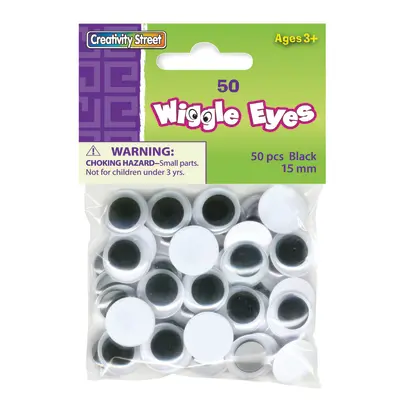 Creativity Street  Wiggle Eyes, Black,  15 mm, 50 Pieces