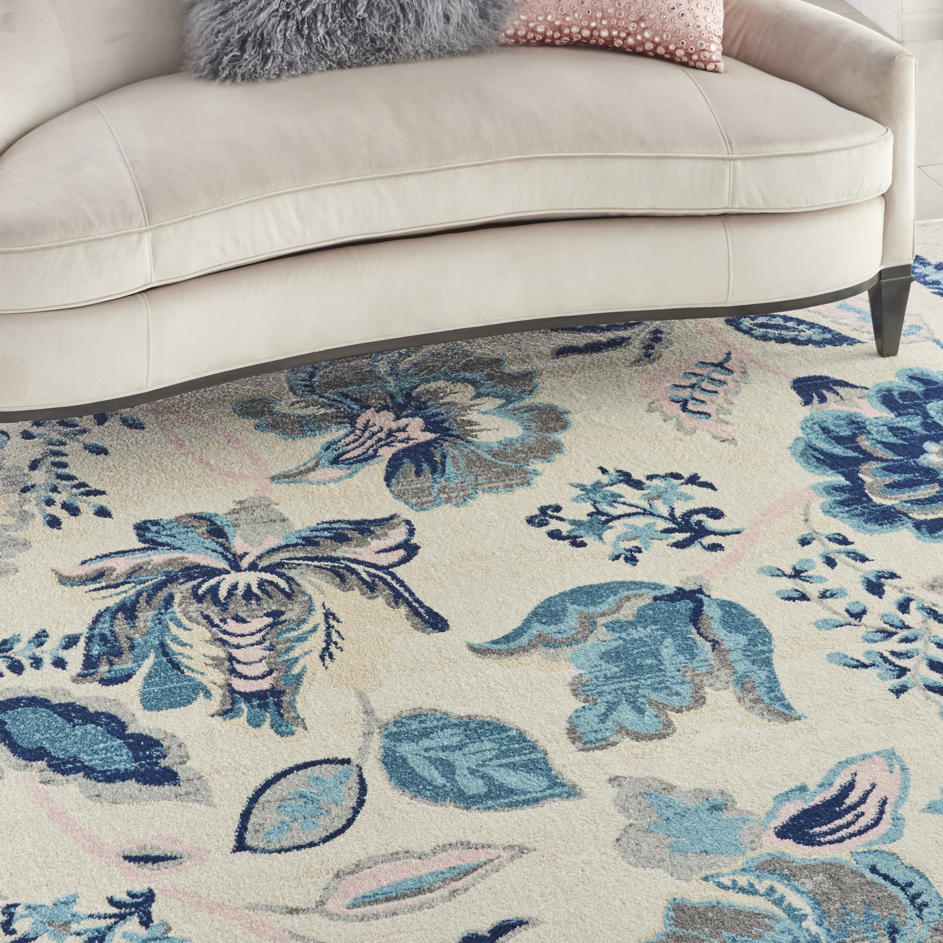 Nourison Tranquil 8'10" x 11'10" Ivory/Light Blue Farmhouse Indoor Rug
