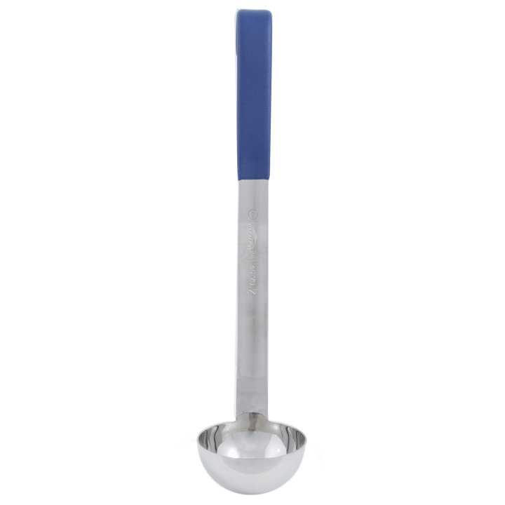 2-ounce one-piece heavy-duty stainless steel ladle with blue Kool-Touch® handle