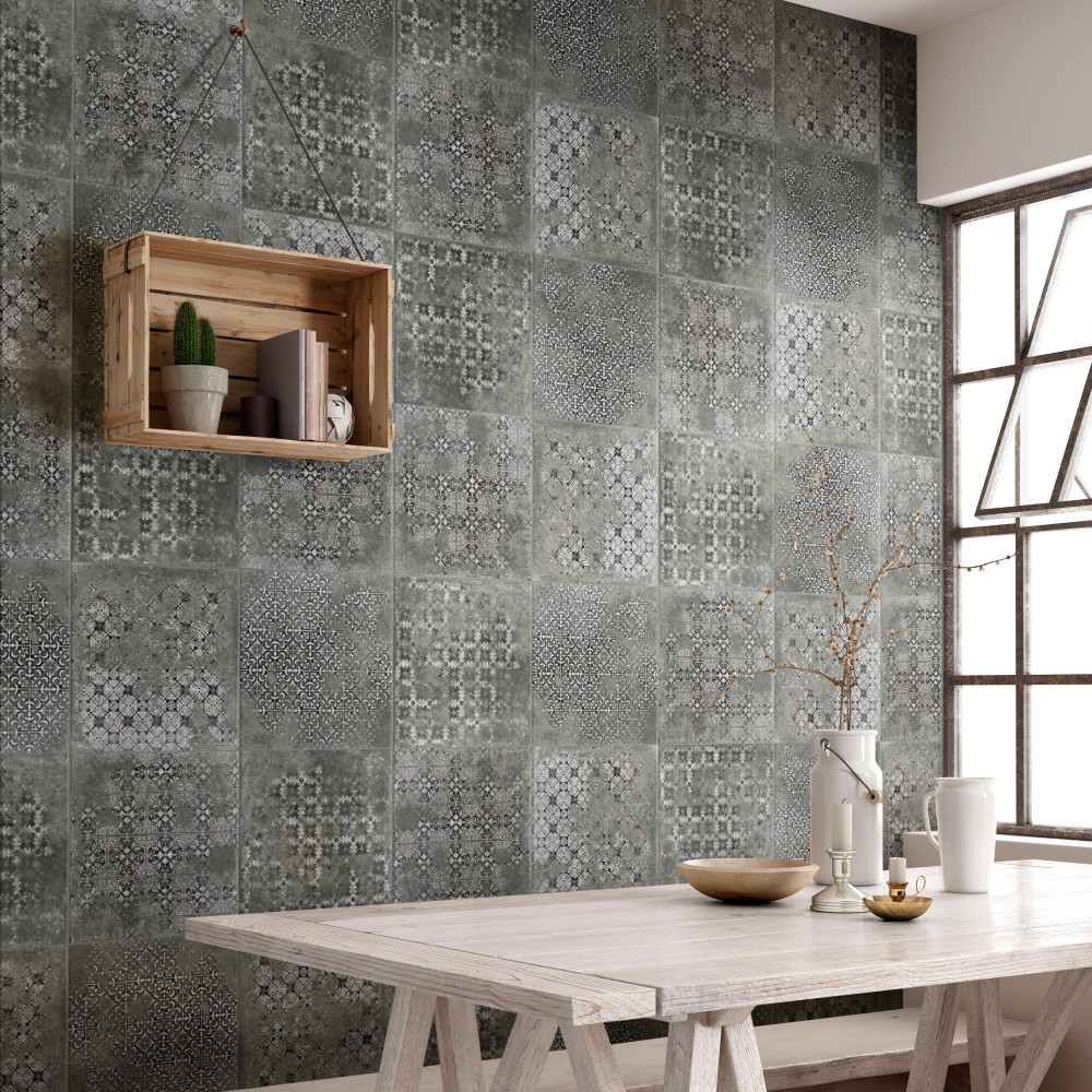 Antigua Deco Graphite 13 in. x 13 in. Porcelain Floor and Wall Tile